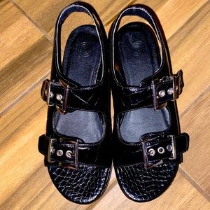 Black leather urban outfitter platform shoes